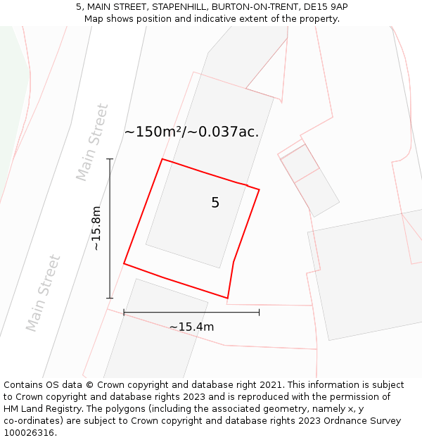 5, MAIN STREET, STAPENHILL, BURTON-ON-TRENT, DE15 9AP: Plot and title map