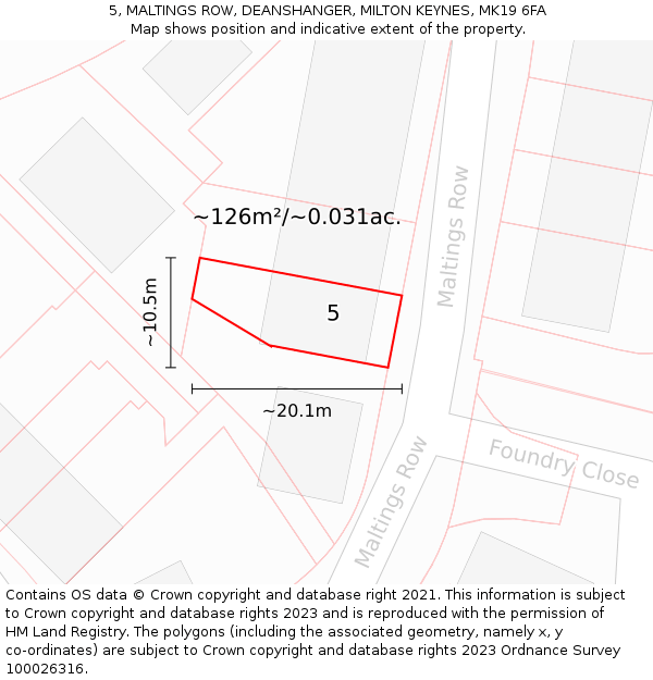 5, MALTINGS ROW, DEANSHANGER, MILTON KEYNES, MK19 6FA: Plot and title map