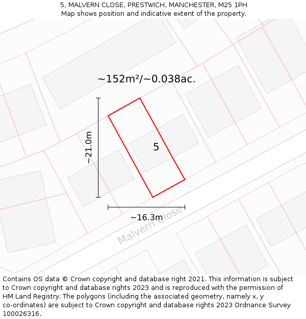 5, MALVERN CLOSE, PRESTWICH, MANCHESTER, M25 1PH: Plot and title map