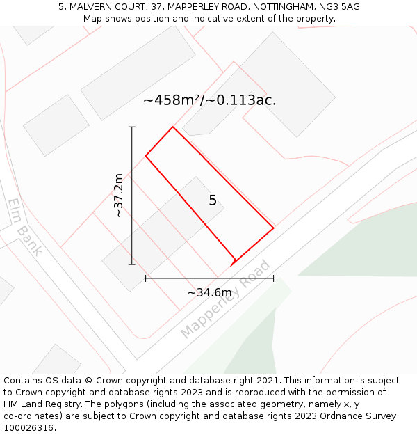 5, MALVERN COURT, 37, MAPPERLEY ROAD, NOTTINGHAM, NG3 5AG: Plot and title map