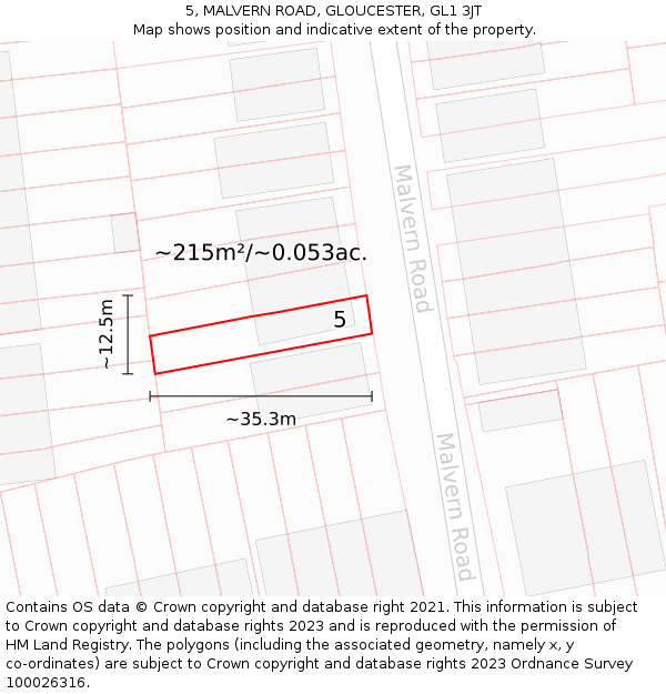 5, MALVERN ROAD, GLOUCESTER, GL1 3JT: Plot and title map