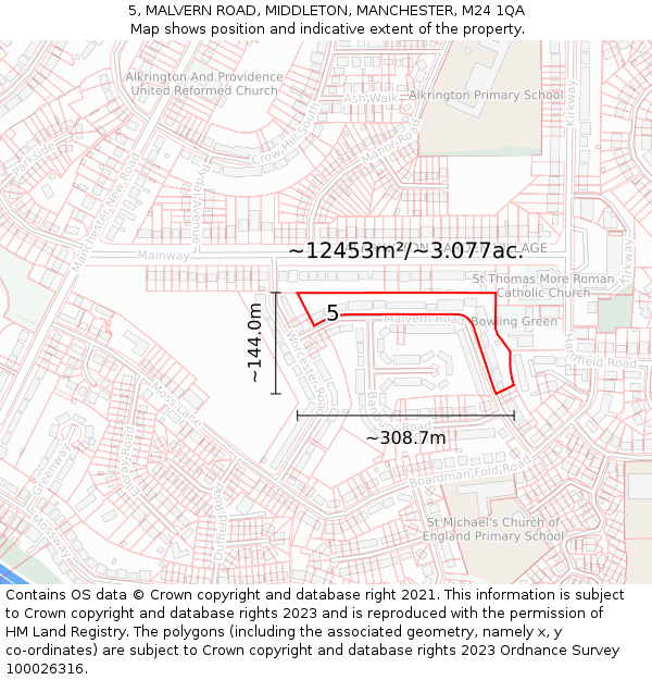 5, MALVERN ROAD, MIDDLETON, MANCHESTER, M24 1QA: Plot and title map