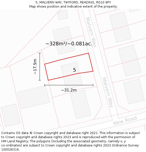 5, MALVERN WAY, TWYFORD, READING, RG10 9PY: Plot and title map