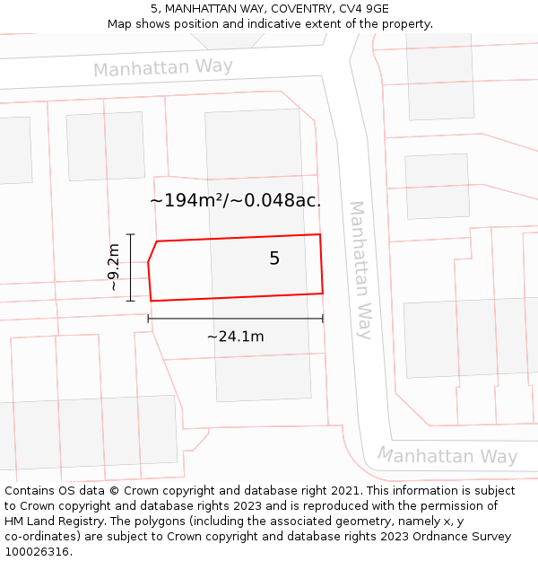 5, MANHATTAN WAY, COVENTRY, CV4 9GE: Plot and title map