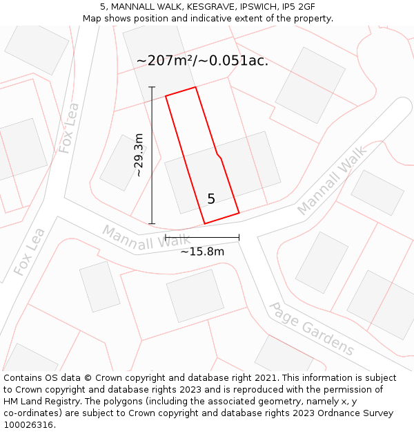 5, MANNALL WALK, KESGRAVE, IPSWICH, IP5 2GF: Plot and title map