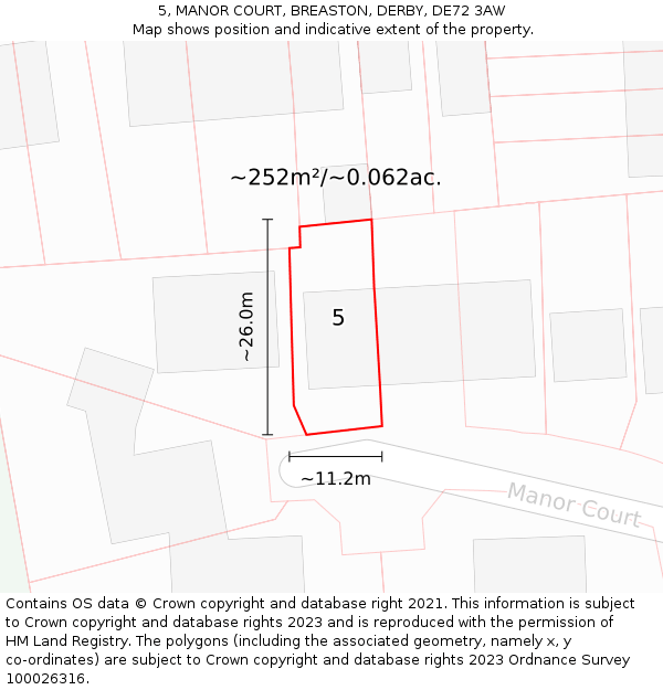 5, MANOR COURT, BREASTON, DERBY, DE72 3AW: Plot and title map