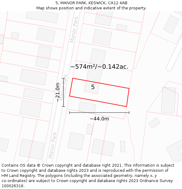 5, MANOR PARK, KESWICK, CA12 4AB: Plot and title map