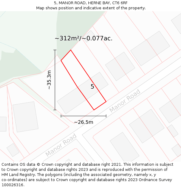 5, MANOR ROAD, HERNE BAY, CT6 6RF: Plot and title map