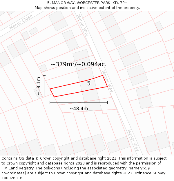 5, MANOR WAY, WORCESTER PARK, KT4 7PH: Plot and title map