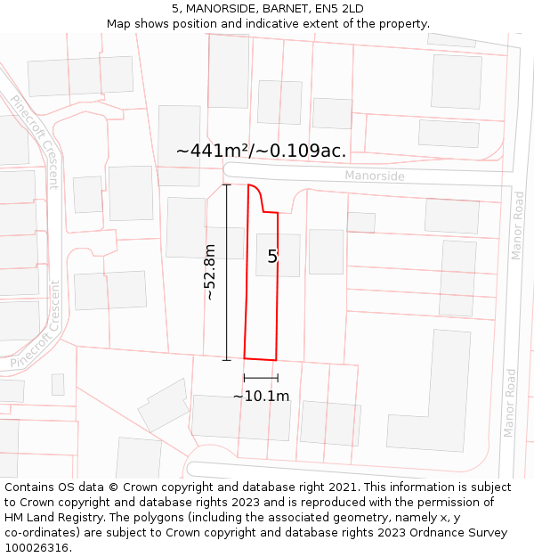 5, MANORSIDE, BARNET, EN5 2LD: Plot and title map