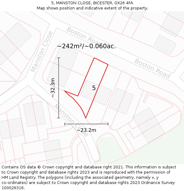 5, MANSTON CLOSE, BICESTER, OX26 4FA: Plot and title map