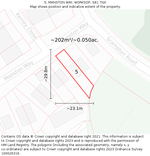 5, MANSTON WAY, WORKSOP, S81 7NX: Plot and title map