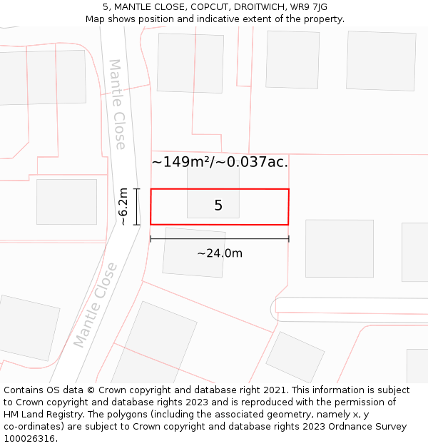 5, MANTLE CLOSE, COPCUT, DROITWICH, WR9 7JG: Plot and title map