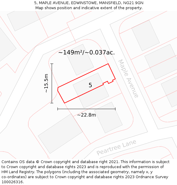 5, MAPLE AVENUE, EDWINSTOWE, MANSFIELD, NG21 9GN: Plot and title map