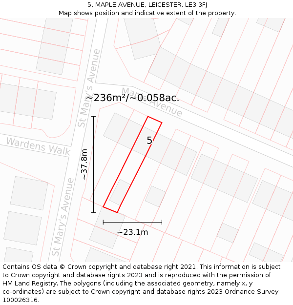 5, MAPLE AVENUE, LEICESTER, LE3 3FJ: Plot and title map