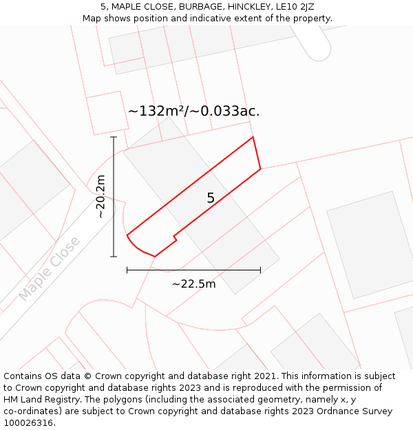 5, MAPLE CLOSE, BURBAGE, HINCKLEY, LE10 2JZ: Plot and title map
