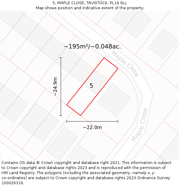 5, MAPLE CLOSE, TAVISTOCK, PL19 9LL: Plot and title map