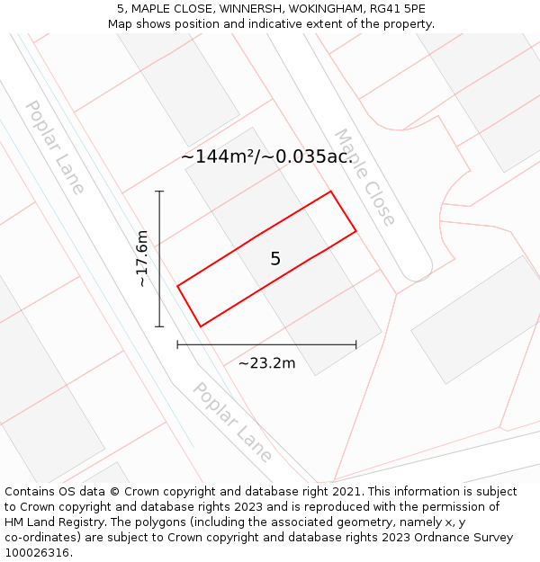 5, MAPLE CLOSE, WINNERSH, WOKINGHAM, RG41 5PE: Plot and title map
