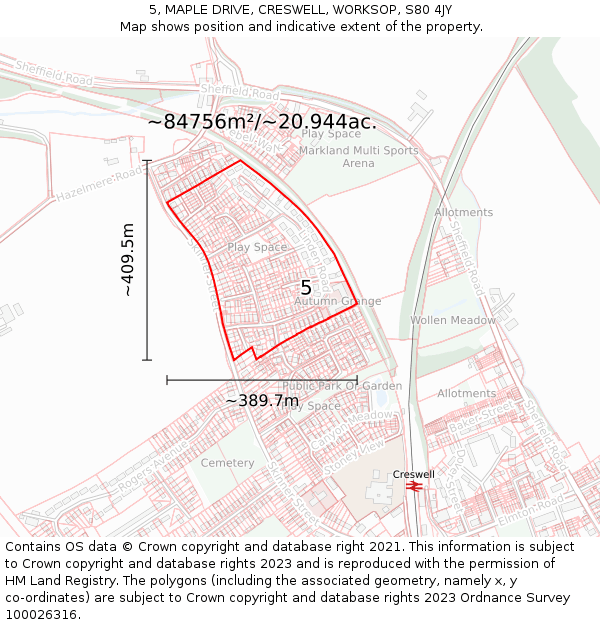 5, MAPLE DRIVE, CRESWELL, WORKSOP, S80 4JY: Plot and title map