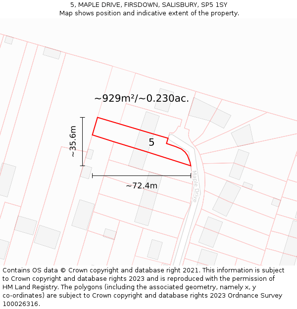 5, MAPLE DRIVE, FIRSDOWN, SALISBURY, SP5 1SY: Plot and title map