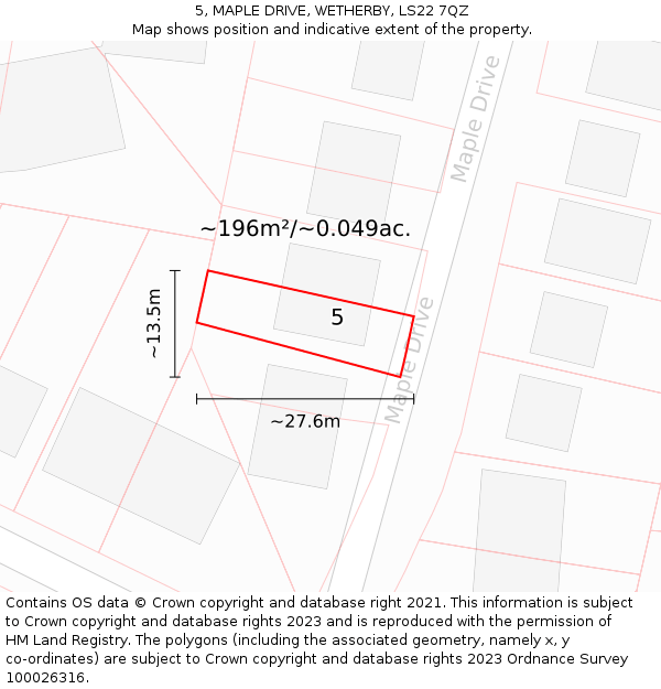 5, MAPLE DRIVE, WETHERBY, LS22 7QZ: Plot and title map