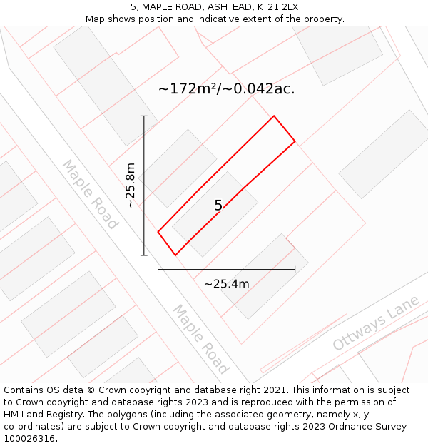 5, MAPLE ROAD, ASHTEAD, KT21 2LX: Plot and title map
