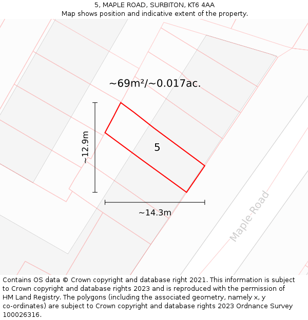 5, MAPLE ROAD, SURBITON, KT6 4AA: Plot and title map