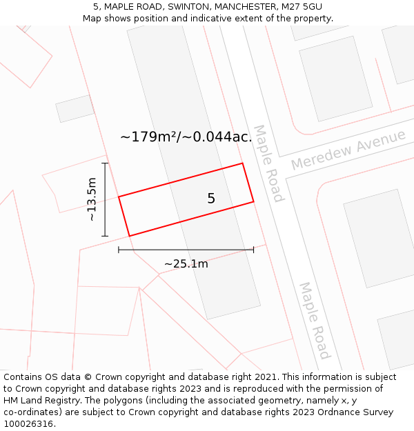 5, MAPLE ROAD, SWINTON, MANCHESTER, M27 5GU: Plot and title map
