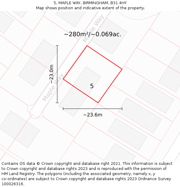 5, MAPLE WAY, BIRMINGHAM, B31 4HY: Plot and title map