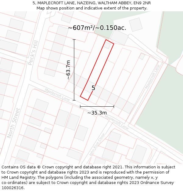 5, MAPLECROFT LANE, NAZEING, WALTHAM ABBEY, EN9 2NR: Plot and title map