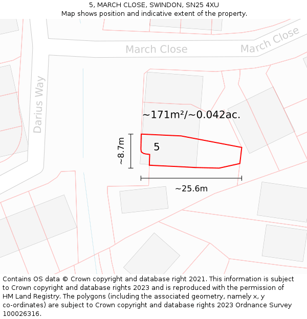 5, MARCH CLOSE, SWINDON, SN25 4XU: Plot and title map