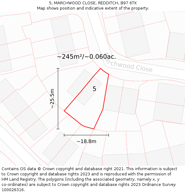 5, MARCHWOOD CLOSE, REDDITCH, B97 6TX: Plot and title map