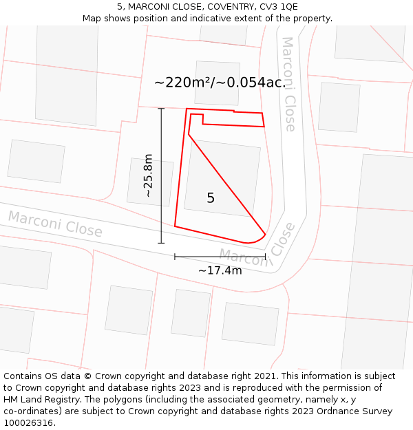5, MARCONI CLOSE, COVENTRY, CV3 1QE: Plot and title map
