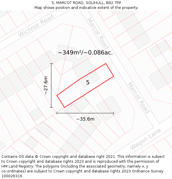 5, MARCOT ROAD, SOLIHULL, B92 7PP: Plot and title map