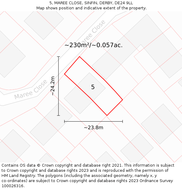 5, MAREE CLOSE, SINFIN, DERBY, DE24 9LL: Plot and title map