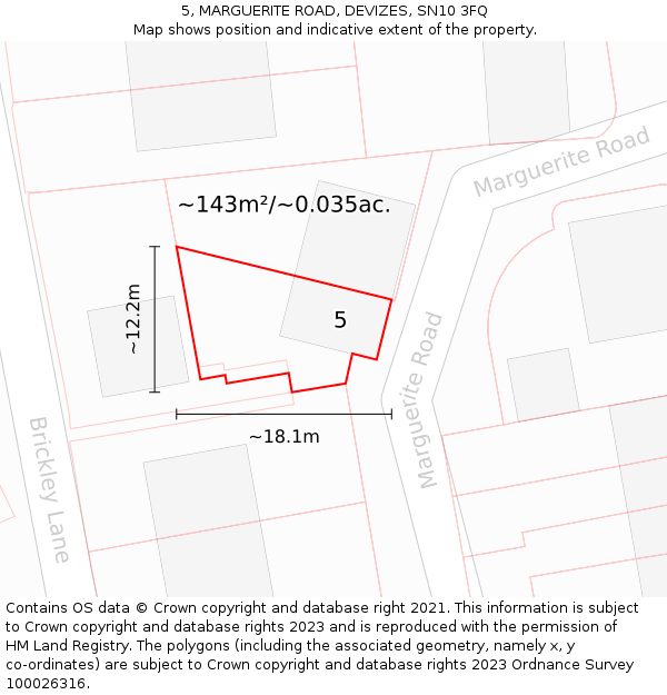 5, MARGUERITE ROAD, DEVIZES, SN10 3FQ: Plot and title map