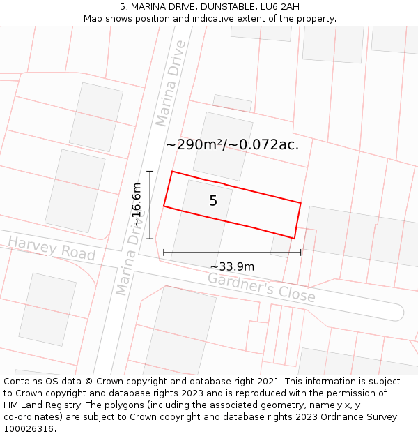 5, MARINA DRIVE, DUNSTABLE, LU6 2AH: Plot and title map