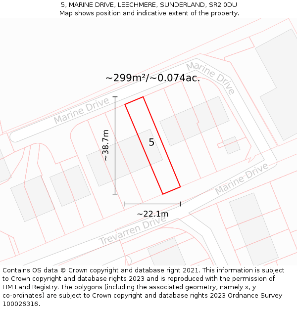 5, MARINE DRIVE, LEECHMERE, SUNDERLAND, SR2 0DU: Plot and title map