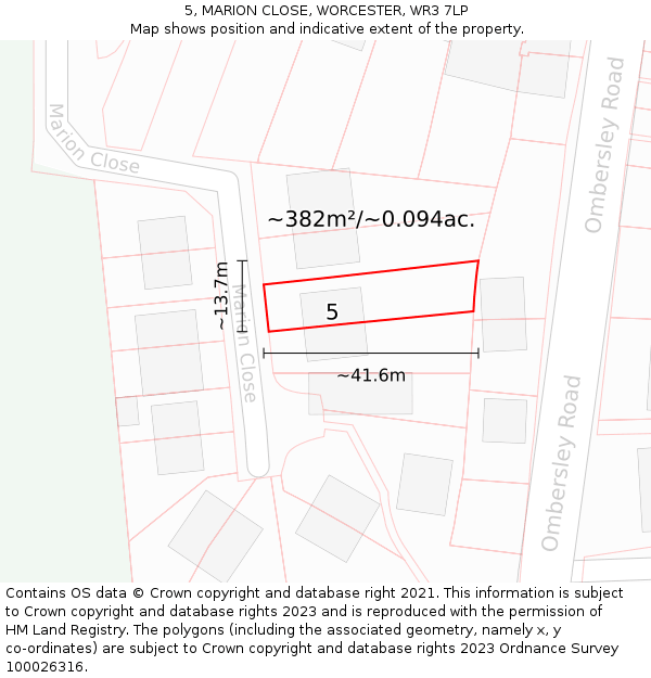 5, MARION CLOSE, WORCESTER, WR3 7LP: Plot and title map