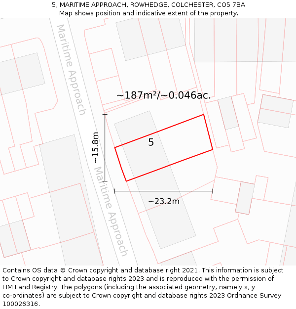 5, MARITIME APPROACH, ROWHEDGE, COLCHESTER, CO5 7BA: Plot and title map