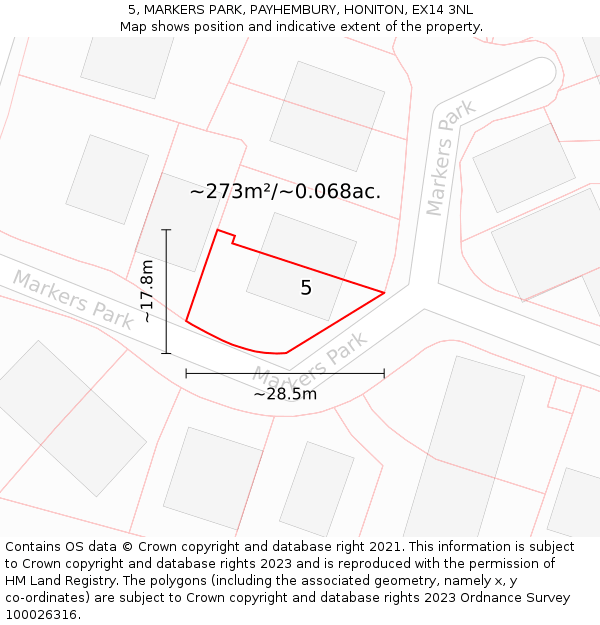 5, MARKERS PARK, PAYHEMBURY, HONITON, EX14 3NL: Plot and title map