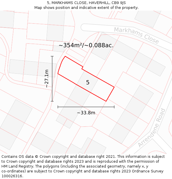 5, MARKHAMS CLOSE, HAVERHILL, CB9 9JS: Plot and title map