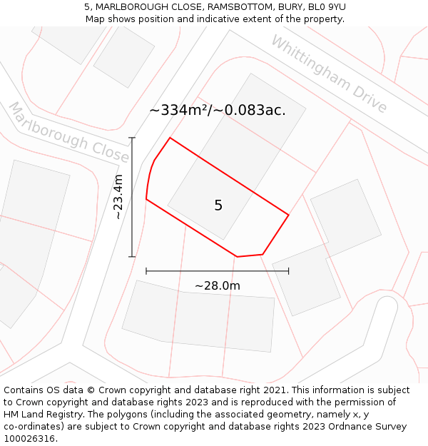 5, MARLBOROUGH CLOSE, RAMSBOTTOM, BURY, BL0 9YU: Plot and title map