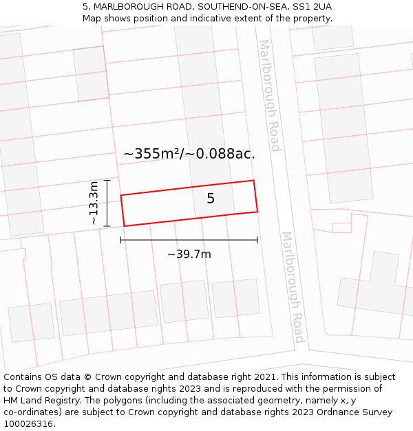 5, MARLBOROUGH ROAD, SOUTHEND-ON-SEA, SS1 2UA: Plot and title map