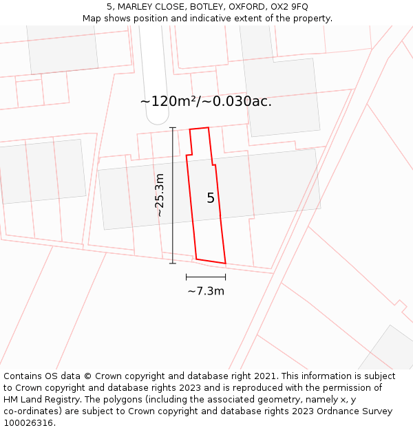 5, MARLEY CLOSE, BOTLEY, OXFORD, OX2 9FQ: Plot and title map