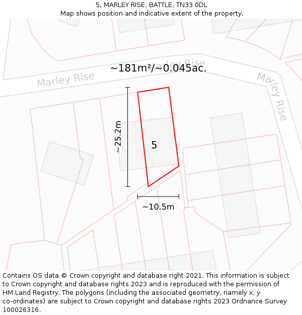 5, MARLEY RISE, BATTLE, TN33 0DL: Plot and title map