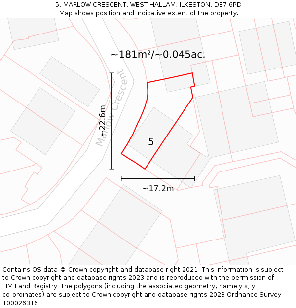 5, MARLOW CRESCENT, WEST HALLAM, ILKESTON, DE7 6PD: Plot and title map