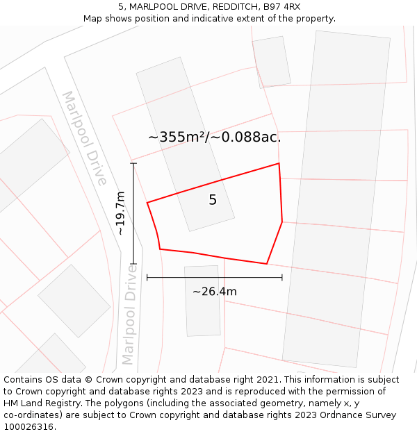 5, MARLPOOL DRIVE, REDDITCH, B97 4RX: Plot and title map