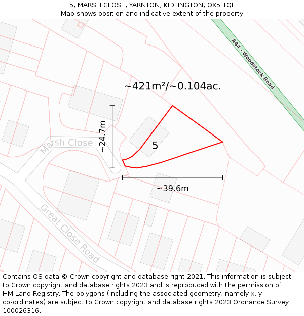 5, MARSH CLOSE, YARNTON, KIDLINGTON, OX5 1QL: Plot and title map