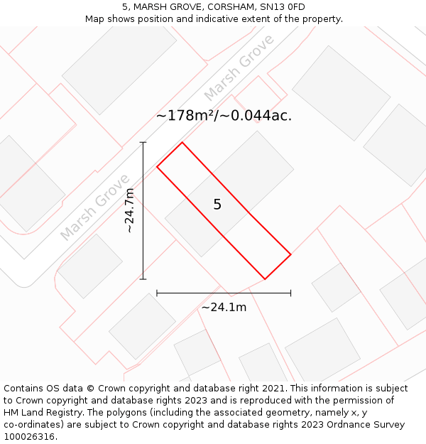 5, MARSH GROVE, CORSHAM, SN13 0FD: Plot and title map